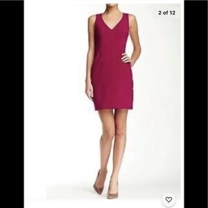 Positive Attitude Sleeveless V Neck Sheath Dress Fuchsia size 12
